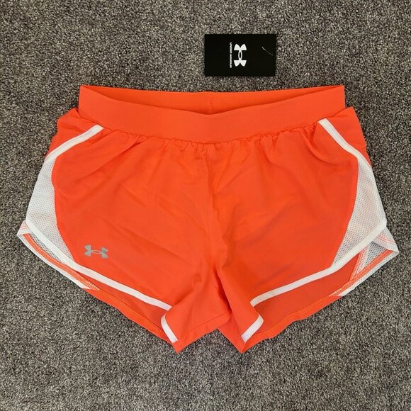Under Armour Women's Fly By 2.0 Shorts Size XS Orange White 3 in Drawstring NWT - Picture 4 of 16